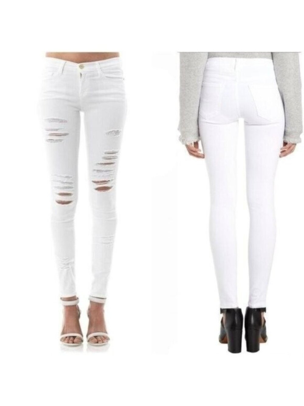 FRAME Distressed White Skinny de Jeanne Jeans Size 25